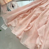 Cute A Line Spaghetti Straps Pink Chiffon Summer Dress Holiday Short Party Outfits For Women HZ1214