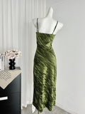 Sexy Mermaid Spaghetti Straps Velvet Green Summer Dress Holiday Party Outfits For Women HZ1214