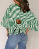 2026 New Lady Round Neck Striped Back With Bow Knitting Top HZ0108