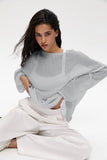 Slave Knitted Jersey 2025 Spring And Summer New Female Perspective Thin Round Collar Horn Sleeve Knit T-Shirt HZ0108