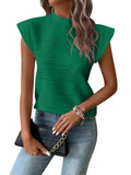 2025 Summer New Semi-High-Neck Texture Wavy Button Short-Sleeved Top HZ0108