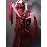 Vintage High Low Spaghetti Straps Burgundy 16th Birthday Dress Lolita Dress Satin Birthday Outfits HZ1214