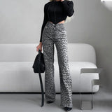High-End Leopard-Print Jeans Women Spring 2025 New High-Rise Thin High-Grade Straight-Lens Narrow Version Of Trousers Women HZ0108