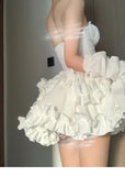 Niulatu Ball Gown Sweetheart White Satin Floral Holiday Dress Birthday Dresses Birthday Outfits SD1239