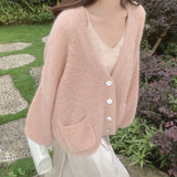 2025 Gentle Wind Soft Knitted Cardigan Women Loose Lazy Shoulder Sweater Coat V Collar Shawl Side Of The Women's Dress HZ0108