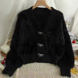 Autumn 2025 Thicken Women's Loose V-Neck Design Sweater Velvet Sweater Jacket Knitted Open Shirt HZ0108