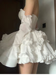 Niulatu Ball Gown Sweetheart White Satin Floral Holiday Dress Birthday Dresses Birthday Outfits SD1239