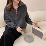 Korean Version Of Half Zipper Collar Collar Sweater Women's Autumn And Winter Knitted Women's Loose Casual Soft Sweater HZ0108