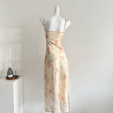 Simple Sheath V Neckline Pink Floral Chiffon Summer Dress Holiday Party Dress Birthday Outfits For Teens HZ1214