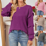 TK2025 Autumn And Winter Women's New Casual Loose Round Lantern Sleeves T-Shirt HZ0108