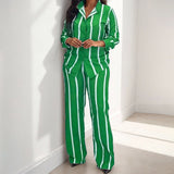 Women's Clothing 2025 Winter New Temperament Casual Long-Sleeved Striped Shirt Trousers Fashion Suit Women HZ0108