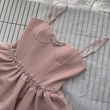 Sexy A line Spaghetti Straps Pink Min Summer Dress Holiday Party Homecoming Dress Birthday Outfits For Teens HZ1214
