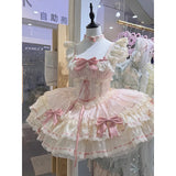 Sweet Ball Gown Square Neck Pink Lace Short 16th Birthday Dress Lolita Dress Birthday Outfits HZ1214