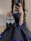 Retro Ball Gown Strapless Short Royal Blue Mini Floral 16th Birthday Dress Lolita Dress 18th Birthday Outfits HZ1214