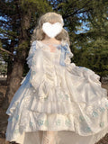 Vintage Ball Gown Square Neck White High Low Short Summer 18th Birthday Dress Lolita Dress Birthday Outfits HZ1214