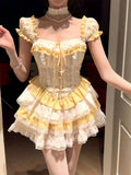 Sweet Ball Gown Square Neck Yellow Lace Short 16th Birthday Dress Lolita Dress Birthday Outfits HZ1214