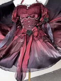 Beautiful High Low Off The Shoulder Short Sleeves Burgundy Rose Floral 16th Chiffon Birthday Dress Lolita Dress 18th Birthday Outfits HZ1214