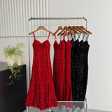 Sexy Mermaid Spaghetti Straps Sequin Birthday Party Dress Summer Holiday Outfits For Women HZ1214