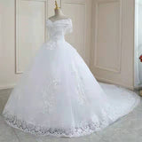 One-Word Shoulder Main Wedding Dress 2026 New Tuxo Court Wedding Dress Bridal Hus Down Yarn HZ0516