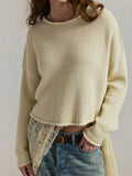 Autumn Explosion Of Women's Long-Sleeved Knit Round Collar Collar Cover Solid Color Top Sweater HZ0108