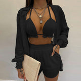 2025 Women's Sexy Three-Piece Spring Beach Fashion Shorts Set HZ0108