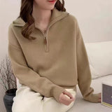 Korean Version Of Half Zipper Collar Collar Sweater Women's Autumn And Winter Knitted Women's Loose Casual Soft Sweater HZ0108