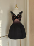 Niulatu A line V Neckline Satin Lace Vacation Dresses Short Birthday Dress SD1261
