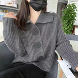 Lazy Fashion Women's Pure Color Autumn And Winter New 2025 Collar Buckle Design Knitted Open Shirt Popular Coat HZ0108