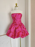 Niulatu A line Strapless Satin Pink Floral Vacation Dresses Short Birthday Dress SD1260