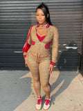 2025 New Women's Leopard Print Bump Color Long-Sleeved Zipper Open Shirt Draw Rope Trousers Two Sets HZ0108