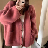 Lazy Wind Soft-Creative Free-Fitting Sweater Jacket Woman Wears Korean Version Of Pure Color Knitted Shirt Woman In Autumn And Winter 2025 HZ0108