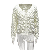 2025 New Women's Fashion High-End Feel Hollow Knitted Open Shirt HZ0108