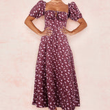 2025 Summer New Women's Collar Bubble Sleeve With Commute Sexy Floral Dress HZ0108