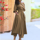 2025 New Women's Simple Slanted Shoulder Tie With Waist Solid Color Dress Woman HZ0108