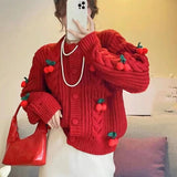 New Cherry Age-Slepeak Sweet Sweater Women's Short Thick Knitted Cardigans Lazy T-Shirts In The Fall/Winter 2025 HZ0108