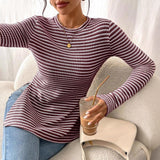 Tiktok's New Round-Neck Open Fork Long-Sleeved Casual Lady's Shirt T-Shirt HZ0108