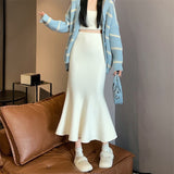 Height Waist Fishtail Skirt Women Autumn And Winter Korean Version 2025 New Thin Long Knitted Temperament A-Word Half-Body Skirt HZ0108