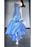 Niulatu Mermaid Spaghetti Straps Blue Long Prom Dress Birthday Dresses Birthday Outfits SD1165
