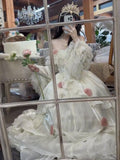 Retro Ball Gown Off The Shoulder Short Sleeves White Rose Floral 16th Chiffon Birthday Dress Lolita Dress 18th Birthday Outfits HZ1214
