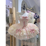 Sweet Ball Gown Square Neck Pink Lace Short 16th Birthday Dress Lolita Dress Birthday Outfits HZ1214