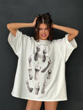 Spring And Summer New Strange Print Short-Sleeved Women's T-Shirt Spring And Summer New Loose Leisure Lazy Big-Size Coat HZ0108