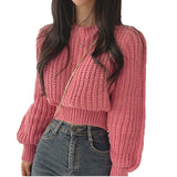Korean Version Of The Age-Reasing Pink Bubble Sleeve Soft Glutinous Sweater Women's Autumn Winter Fashion Sister Wind Loose Knitting Top HZ0108