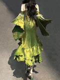 Vintage High Low Spaghetti Straps Green 16th Birthday Dress Lolita Dress Satin Birthday Outfits HZ1214