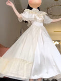 Elegant A line High Neckline Short Sleeves 16th Birthday Dress Lolita Dress White Birthday Outfits HZ1214