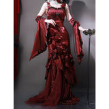 Vintage High Low Spaghetti Straps Burgundy 16th Birthday Dress Lolita Dress Satin Birthday Outfits HZ1214