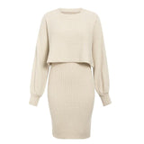 Hot Knitted Dress Two Sets Of 2025 Autumn And Winter 2025 New Solid Dress Women Sweater HZ0108