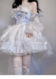 Niulatu Ball Gown Strapless Blue Organza Floral Holiday Lolita Dress Birthday Dresses Birthday Outfits SD1240