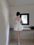 Niulatu Ball Gown Spaghetti Straps White Satin Short Ballet Skirt Birthday Dresses Birthday Outfits SD1166