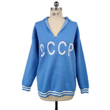 Hot Soviet Collar Knitting Top Loose Letter Striped Long-Sleeved Sweater Fashion Women's Clothing HZ0108