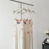 Cute A Line Spaghetti Straps Floral White Chiffon Summer Dress Holiday Party Outfits For Girls HZ1214